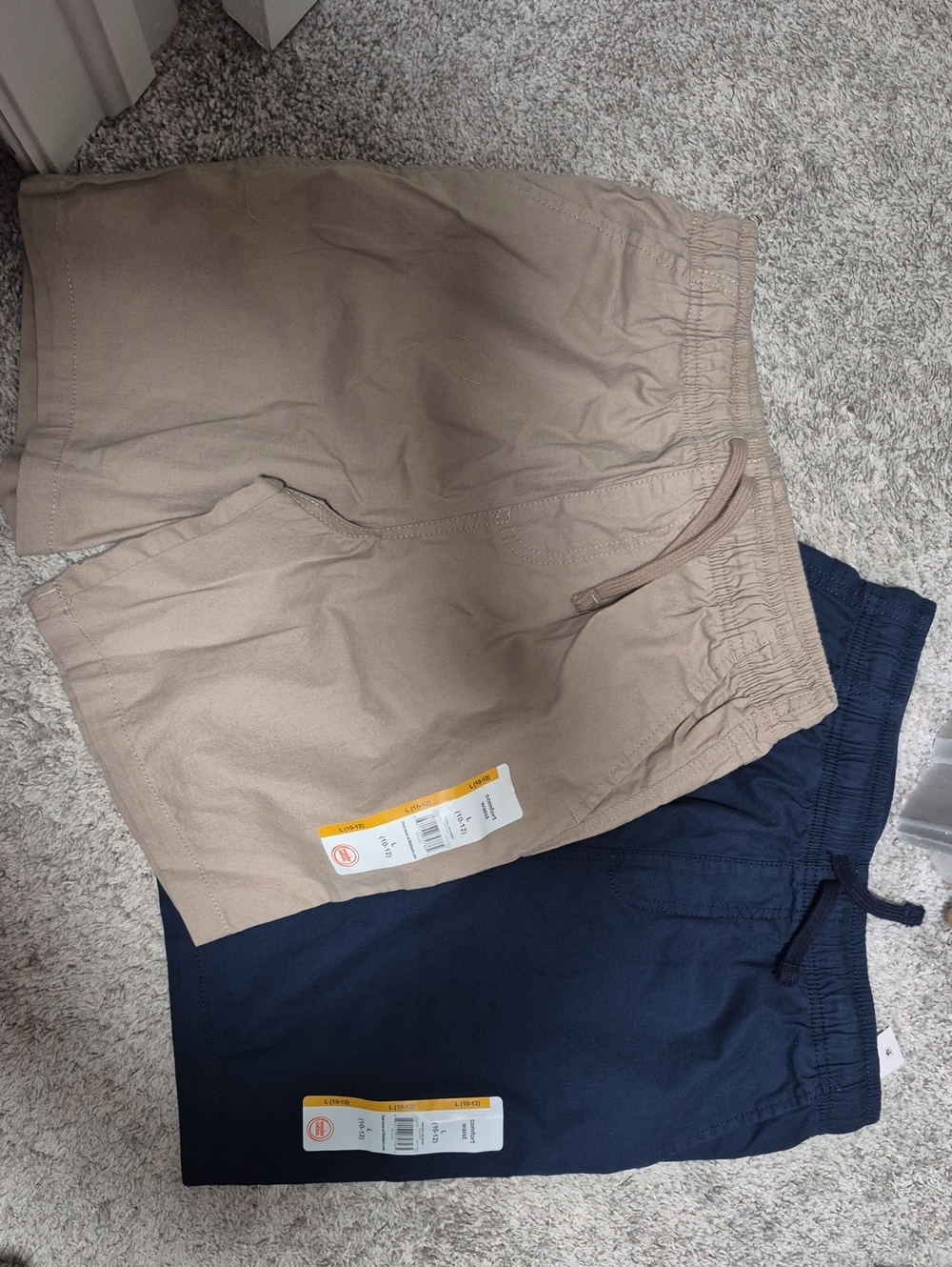 Kids Elastic Waist Shorts - Beige and Navy